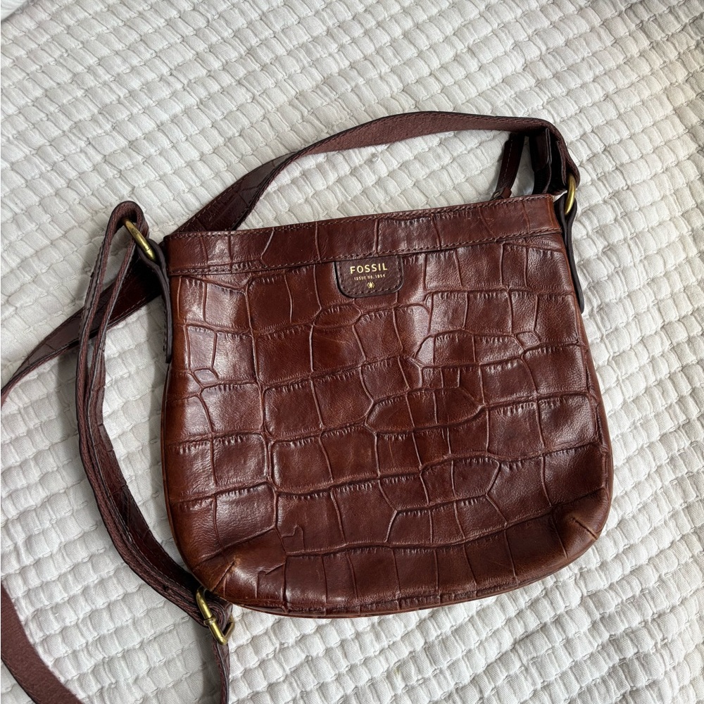 Fossil - Croc-Embossed Leather Shoulder Bag